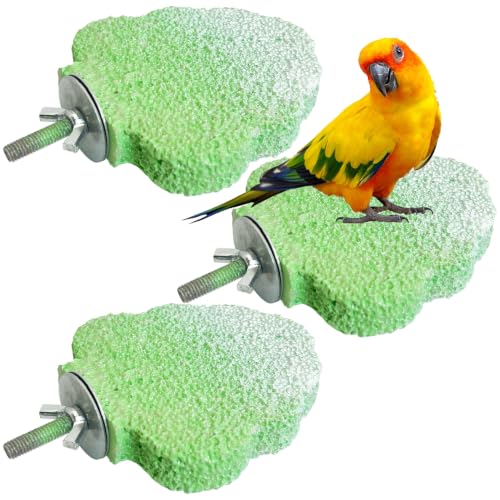 Image of PINVNBY 3PCS Bird Beak Grinding Stone Resin Bird Perch Stand Grinding Claw Birds Cage Perch Parrot Climbing Chewing Toys Parakeet Cage Accessories for Budgies Cockatiels Conures (Green)