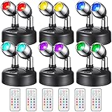 6 Pieces 13 Color Battery Operated Spotlights Indoor Wireless Spotlight Mini Indoor Battery Powered Spotlight LED Spotlight Stick on Wall Spotlight for Artwork Closet (Black)