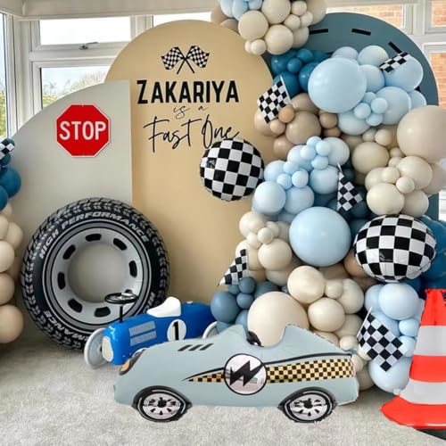 Image of Race Car Balloons Racing Car Foil Balloon 2PCS (Blue and Pink) | Birthday Party Decorations Race Car Theme Party Decorations Kids Boy Racing Party Supplies