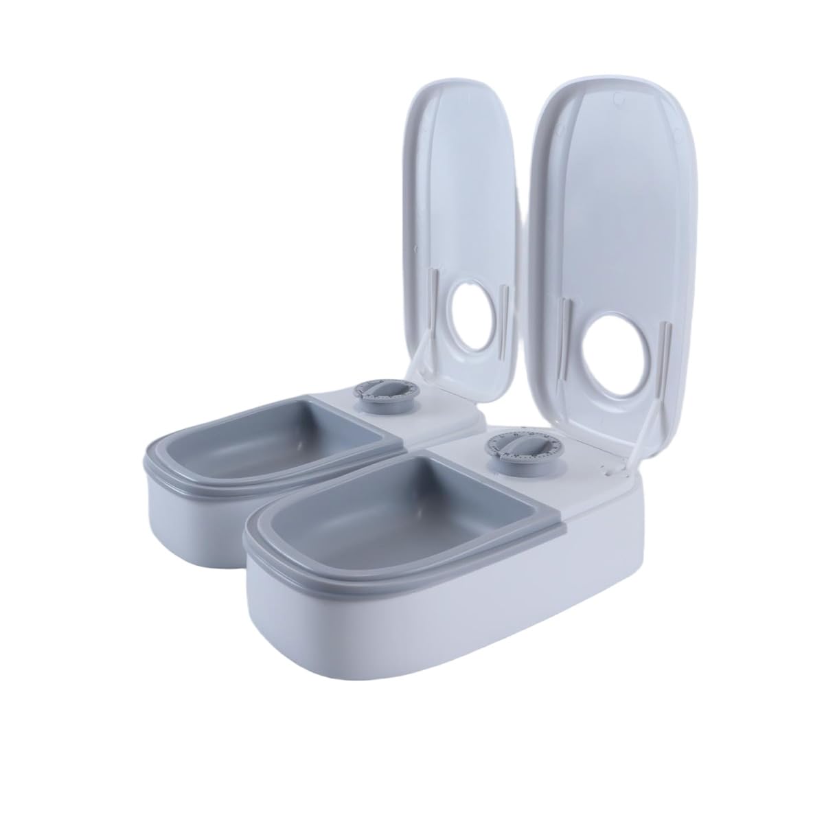 Distributeur automatique de croquettes et d'aliments humides pour chats et petits chiens, 2 repas, capacité 700 ml, minuterie, double bol, gris.
