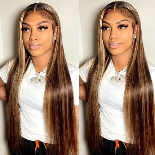Image of ISEE Highlight Ombre Lace Front Wig Human Hair Straight Glueless Wig 18Inch