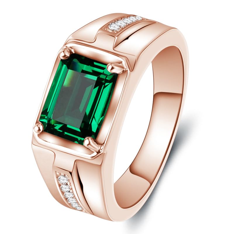 10K 14K 18K Gold 3 Carat Men's Gemstone Engagement Ring Emerald Cut Birthstone Ring Anniversary Birthday Gift for Men Size 4-163