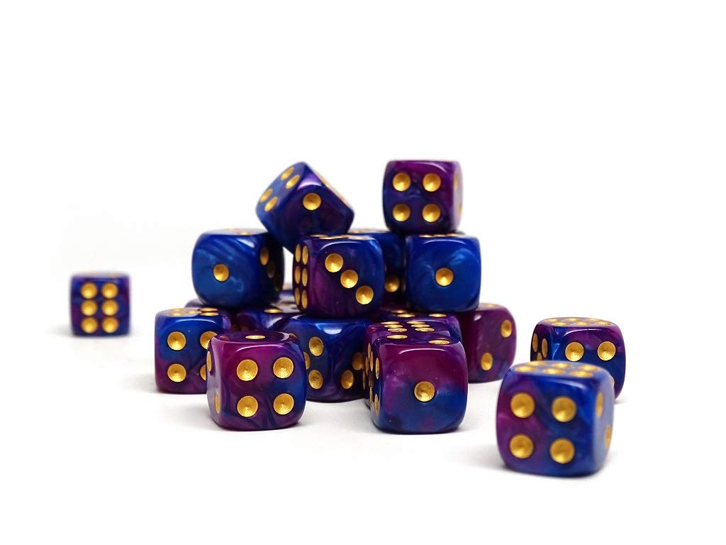 Easy Roller Dice Co. 25 Count D6 Collection - 12mm Purple Dawn with Gold Pips - Perfect for Tabletop War Games and RPGs