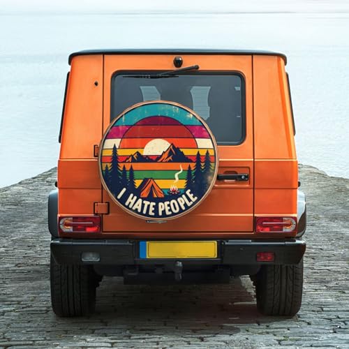 Image of Universal Fit Spare Tire Cover for Rv, SUV, Camper Colorful Mountain I Hate People Tire Covers Weatherproof Wheel Protector for Camping & Travel Trailer