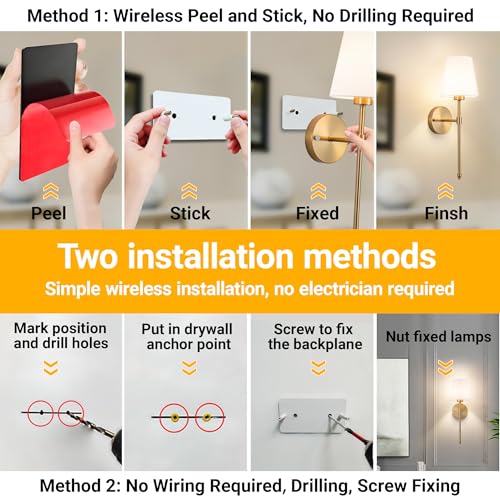 Vimhou Peel and Stick Wall Sconces, Stick On Wall Sconce Set of 2, Battery Operated Wireless Wall Light, No Drill Adhesive Wall Lamp, Corn Bulb with 10000mAh Rechargeable Battery, Bedroom Wall Decor - Image 4