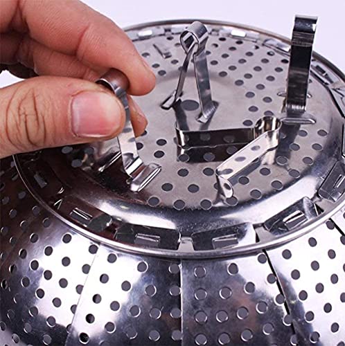 Image of Stainless Steel Steamer Basket for Cooking | Foldable Vegetable Steamer Basket for Momos, Dumplings & Veggies | Expandable Steam Cooker Insert | Dishwasher Safe Kitchen Steaming Basket (Multi)