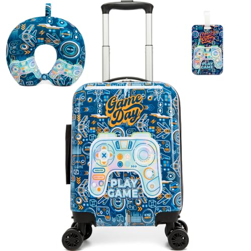 Image of Kids Luggage Sets for Boys 2 Piece Rolling Suitcases with Wheels Hardshell Toddler Suitcase with Travel Pillow Carry on Travel Luggage with Wheels