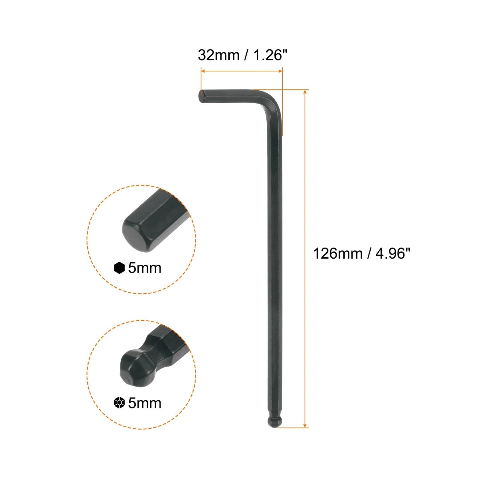 Genérico 2/4 Uds llave hexagonal con extremo de bola 1,5/2/2,5/3/4/5/6/8/10mm herramienta reparación llaves hexagonales brazo largo en forma L, Compatible for del hogar(8mm,2pcs)