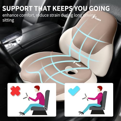 Image of FLORICH Seat Cushion Lumbar Support Pillow for Office Chair, Car Lower Back Support, Ergonomic Desk Chair Pillow for Butt and Back Support of Memory Foam Seat Pad(Brown)