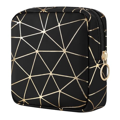 Image of Likesing Period Bag Pouch, Leather Tampon Holder for Purse-Black Gold | PU Period Pouches for Teen Girls, Women Portable Sanitary Napkin Storage Bag, Feminine Sanitary Bags Emergency Pad Pouch