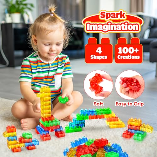 Image of LESONG Sensory Building Toys for Toddlers: 24PCS Squeezable Silicone Stacking Toys - Early Learning Construction Playset for Preschool Manual Skills, Birthday Gifts