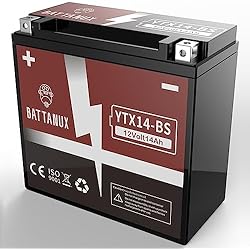 Bateria Para Suzuki Gs 500 Battanux YTX14-BS y batería de motocicleta, sellada SLA/AGM 12V14Ah Batería para ATV/UTV/Motoneige/Motocicleta, libre de mantenimiento y sin necesidad de herramientas para la instalación