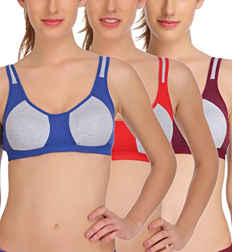 Image of FIMS - Fashion is my style Women's & Girls' Cotton Non-Wired Sports Bra (Pack of 3)