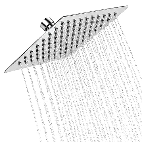 Image of Robustt Shower Head for Bathroom Overhead | 8x8in Square Rainfall Bath Shower with 81 Anti-Clog Silicone Nozzles, 360 Swivel, High Pressure Flow & Chrome Finish | Easy Installation