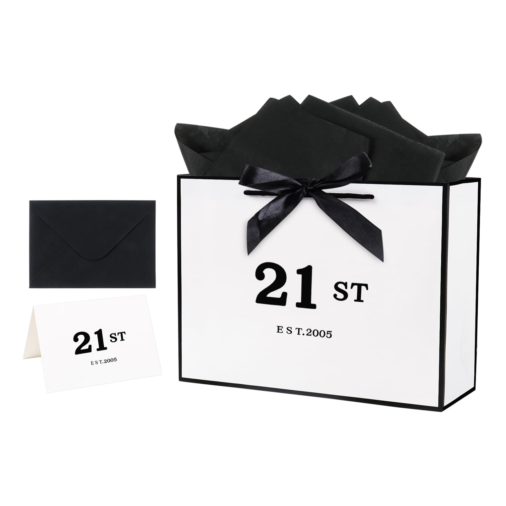28 × 20 × 10 cm 21st Birthday Gift Bag with Tissue Paper, Card and Envelope, White Birthday Present Bag for Men and Women — image 1