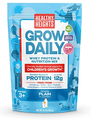 Healthy Height Grow Daily Protein Powder (Plain) - Developed by Pediatricians - High in Protein Nutritional Shake - Contains Key Vitamins & Minerals with No Added Sugar