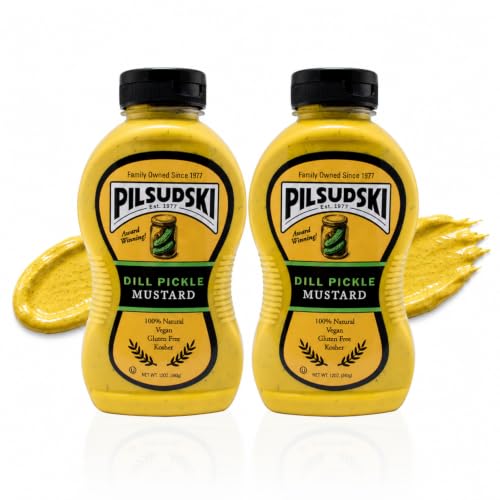 Pilsudski Dill Pickle Mustard, All Natural, Gluten Free, Vegan &amp; Kosher, 12oz Squeeze Bottle (2 Pack)