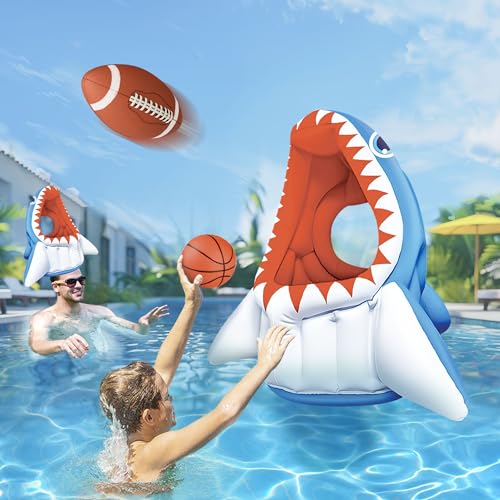 Image of iPlay, iLearn Kids Shark Pool Toy, 3-in-1 Inflatable Floating Pool Game