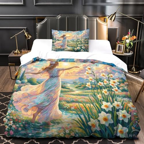Housse de couette fermeture éclair cachée Narcisse 3D parure lit simple microfibre infroissable - 4