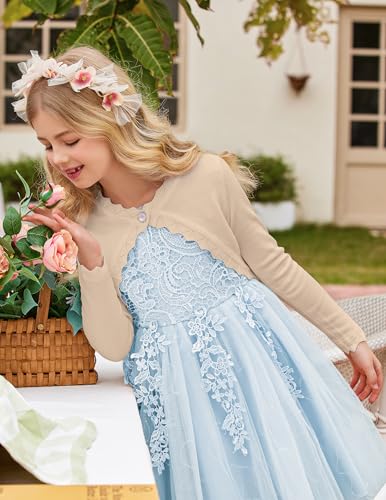 Image of Arshiner Girls Open Front Bolero Shrug Kids Long Sleeve Cropped Elegant Cardigan Knit Sweater