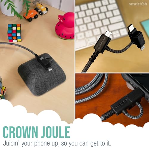 Image of Smartish USB to Lightning, USB C & Micro Cable, Crown Joule, 6 Ft, Gray