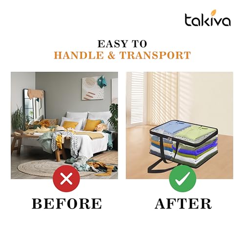 Image of TAKIVA Transparent Multipurpose Storage Bag | Saree Cover Bag with Zip for Storing Clothes, Suits, Undergarments, wedding packing | Wardrobe organising (Large, Pack of 4)