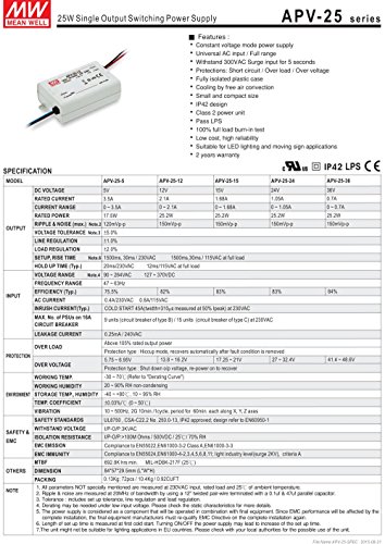 Image of 25W 24V 1.05A APV-25-24 MEAN WELL LED Lighting Drive Switching Power Supply Constant Voltage 110V /220V AC-DC Transformer Single Output