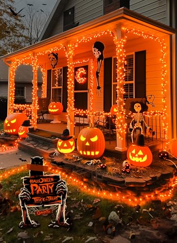 Image of Brightown Battery Operated Halloween Indoor String Lights, 8 ft 20 LED Orange Mini Cluster Tree Lights with Timer, Indoor Outdoor Patio Garland Window Decor for Party Christmas Halloween Decorations