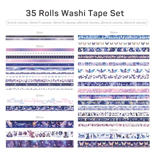 Image of PAGEMORE 35 Rolls Washi Tape Set, Purple Dreamly Butterfly Decorative Tape, Scrapbook Supplies for Junk Journal, Scrapbooking Supplies Decor, DIY Craft Projects Materials for Girls and Women