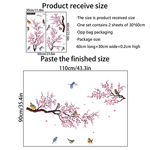 Runtoo Cherry Blossom Wall Art Decals Bird Branch Floral Wall Stickers for Living Room Girls Bedroom Nursery Wall Decor - Image 4
