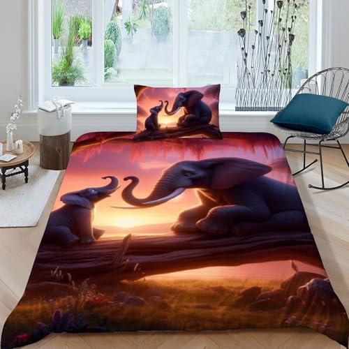Housse de couette éléphant et animaux de la savane pour lit garçon single