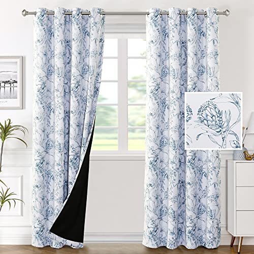 H.VERSAILTEX 100% Blackout Curtains for Bedroom Camellia Floral Blackout Curtains 84 Inches Long...