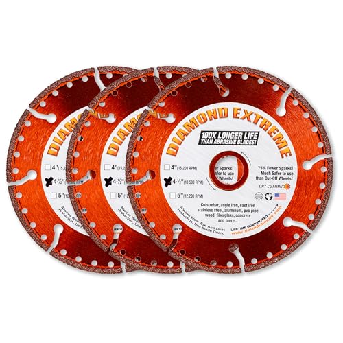 Diamond Extreme Metal Cut Off Wheel 4 1/2 Inch 3-Pack