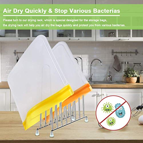 Reusable Gallon Bags with Bags Drying Rack, Reusable Storage Bags with Drying Rack Kitchen Stainless Rack for Reusable Sandwich Bags, Reusable Snack Bag Drying Rack Holder (9Pack-8Gallon+Drying Rack) - Thumbnail 6