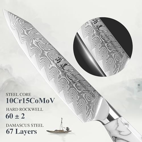 Miniatura 3 de Shangdao Cuchillo De Cocina De 5.0 In, Cuchillos Afilados Para Pelar Frutas Y Verduras, Acero De Damasco Forjado Con Tinta Y Mango De Resina De Lavado, Espiga Completa, Serie Hua