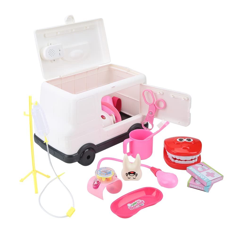 I bambini in plastica fingono di giocare al dottore al set di giocattoli al