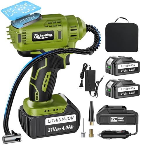 Portable Air Compressor for Car Tires with 2x4000Mah 21V Batteries, Fast 150PSI Car Tire Air Pump Portable Battery Operated Tire Inflator, Runs Quiet, Auto Off