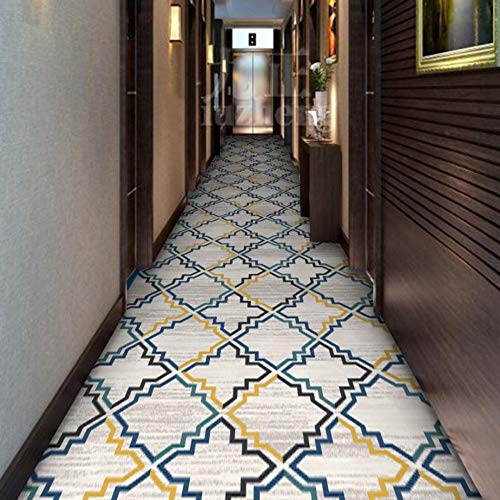 Tapis de couloir extra long 0,8x6m géométrique blanc et moderne