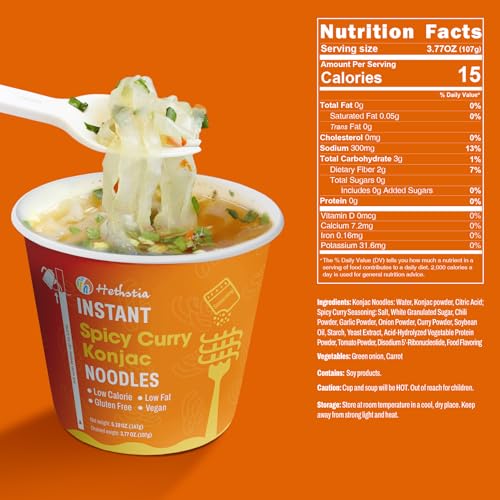 Image of Hethstia Konjac Noodle Soup, 6-Pack Instant Shirataki Noodle Spicy Curry Cups - Low Carb, Vegan, Keto, Gluten-Free, Ready-to-Eat Asian Pho, Low-Calorie Quick Meal, 34.32oz