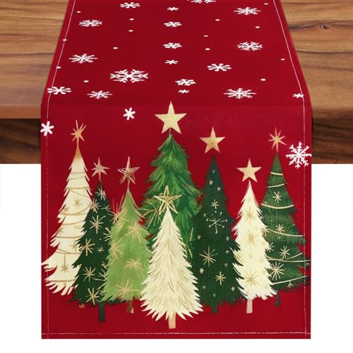 LOMOHOO Tischläufer Weihnachten Rot 30x180cm, Weihnachtsläufer Tisch...