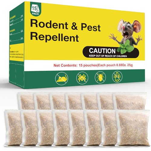 Pest Repellent Pouches 15Pack, Peppermint Oil Repellent for Mouse, Roach,