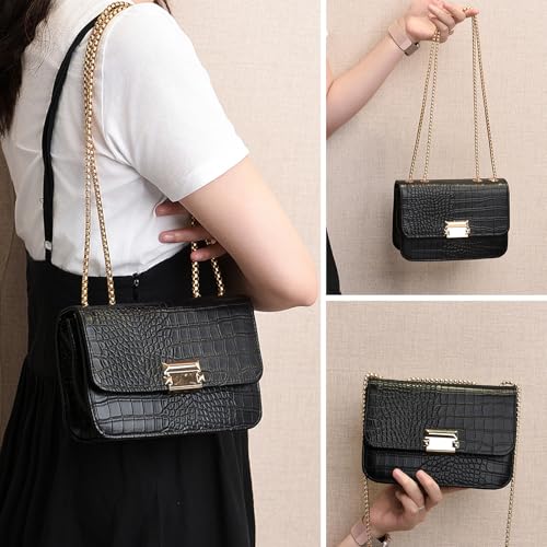 Mini Crocodile Pattern Shoulder Bags for Women with Chain Strap,Small Purses for Women with Flap Closure3
