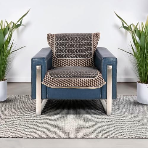 Image of Premium Chenille Woven Anti-Slip 1 Seater Sofa Cover | L-Shape Sofa Seat Protector for Living Room | Durable & Stylish Slipcover - Dark Grey 3D