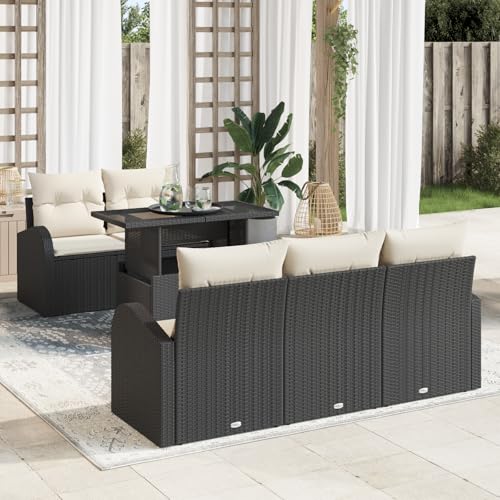 ZQQLVOO Ensemble de 6 canapés de jardin avec coussins - En polyrotin - Noir - Meubles de jardin - Meubles de relaxation - Pour terrasse