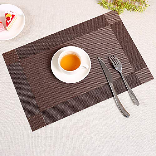 4PCS Table Placemats, PVC Dining Table Mats Woven Vinyl Table Placemats Non Slip Heat Insulation Plastic Square Table Mats, Brown