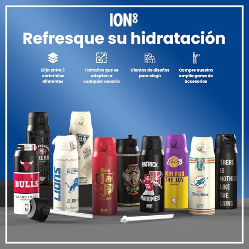 Miniatura 7 de ion8 NBA Botella a Prueba de Fugas, Fácil de Abrir, Cerradura Segura, Asa de Transporte, Aptas para Lavavajillas, Acero Inoxidable, Ideal para Deportes