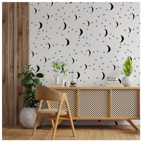 Image of Kayra Decor Large Night Sky Moon & Stars Kids Paint Wall Stencil -Pack of 1, Sheet Size 24 x 24 inch /Design Size 22 x 22 inch.