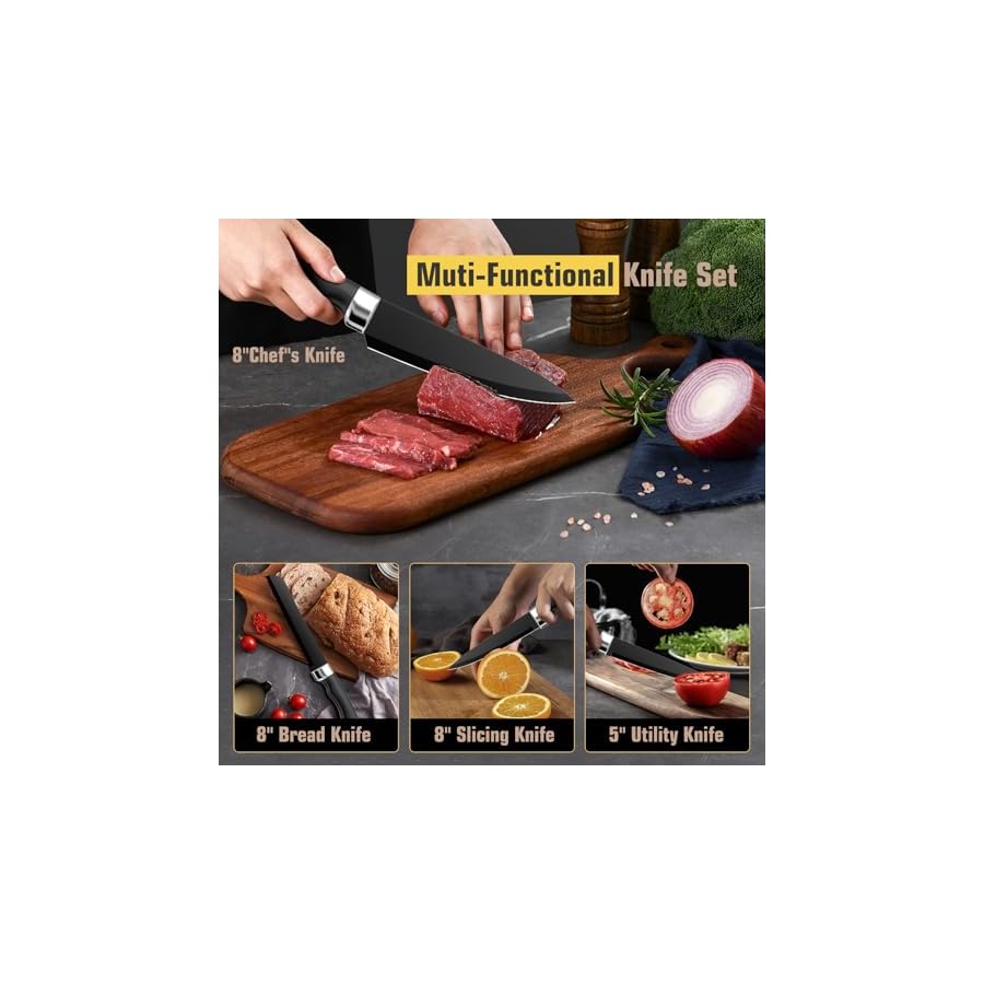 15-Piece-Kitchen-Knife-Set-Kitchen-Knives-Set-ABS-Handle-Chef-Knife-Set-Multifunction-Knife-Block-Set-For-Slicer-Cutting-ChoppingPerfect-Holiday-Gift-BLACK Meleho 15 Piece Kitchen Knife Set, Kitchen Knives Set, ABS Handle Chef Knife Set, Multifunction Knife Block Set For Slicer, Cutting, Chopping,Perfect Holiday Gift (BLACK)