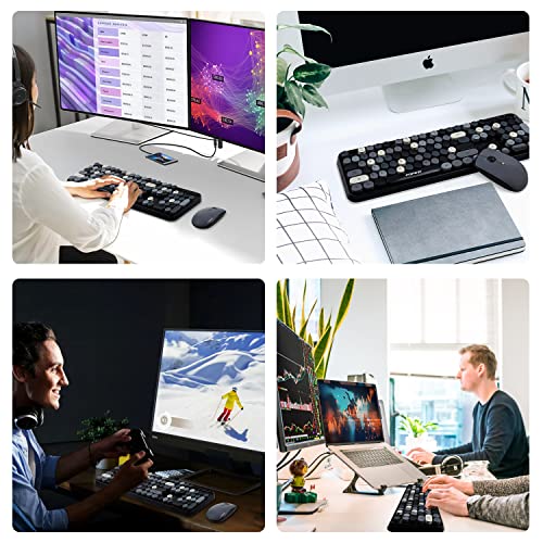 Image of FOPETT Wireless Keyboard and Mouse Combo, 104 Keys Full-Sized 2.4 GHz Round Keycap Colorful Keyboards, USB Receiver Plug and Play, for Windows, Mac, PC, Laptop, Desktop (Grey)