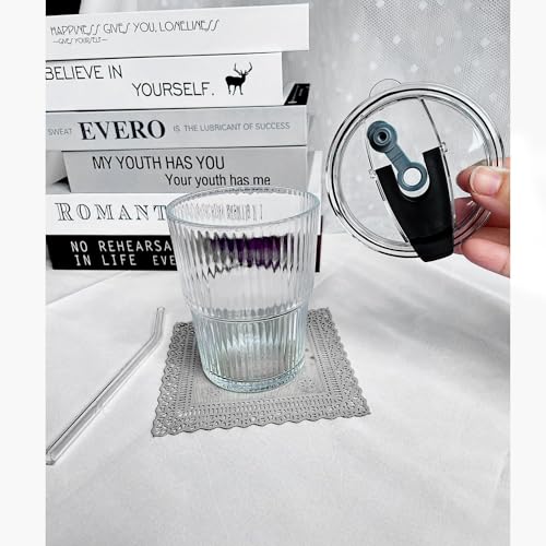 Image of Drink Coffee Glass Cup With Lid And Straw Transparent Bubble Tea Cup Juice Glass Milk Mocha Cup Breakfast Mug (Pack Of 1), 400 ML
